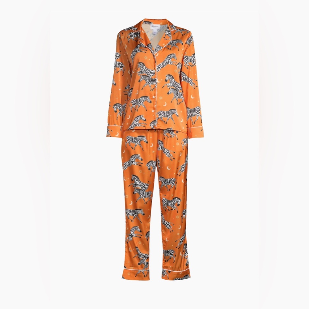Averie Two Piece Zebra Print Pajama Set-Size XL-100% Satin from Polyester